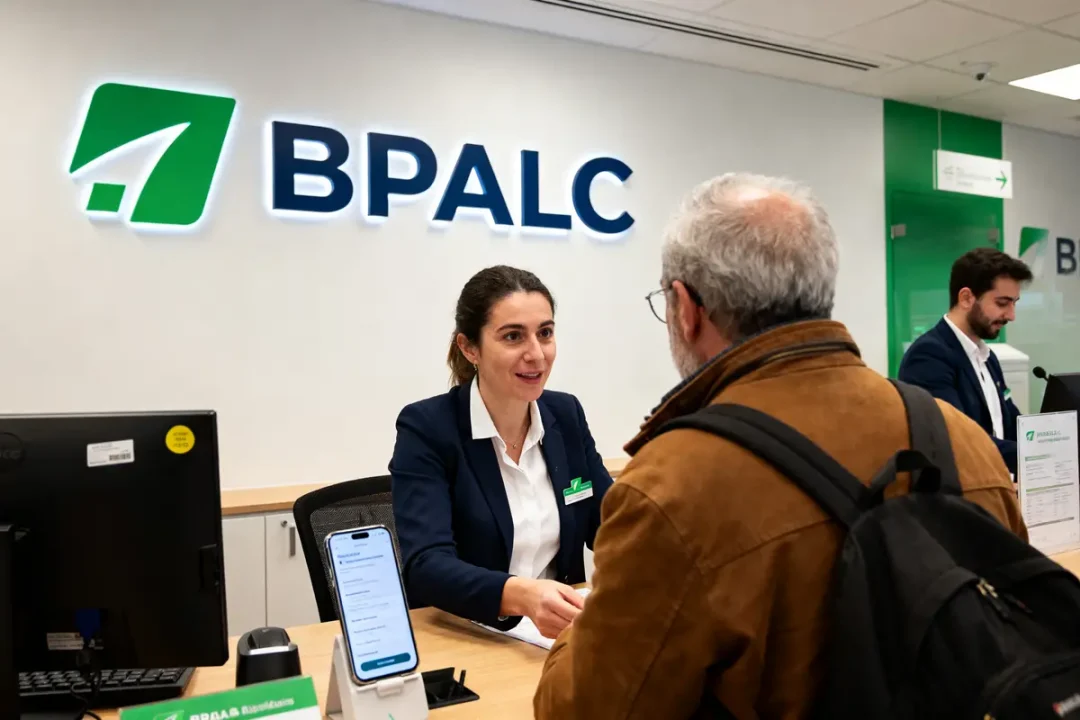 Agent de service client BPALC assistante un client dans l'agence bancaire moderne et accueillante