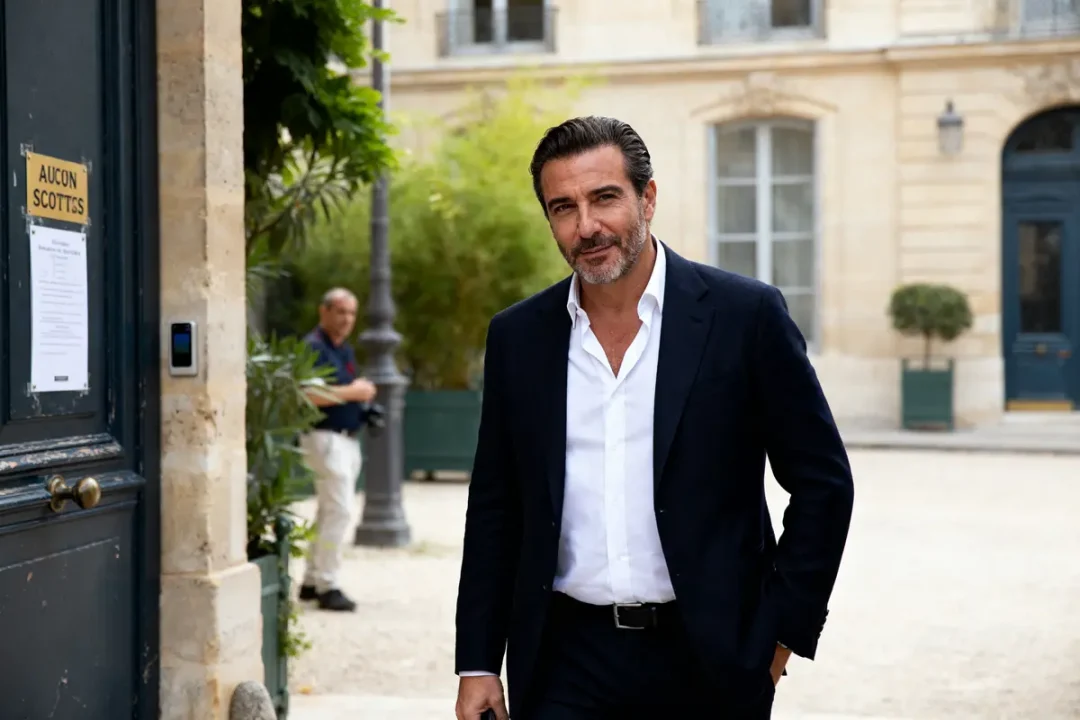 Homme en costume souriant devant un bâtiment évoquant la fortune de Tony Scotti