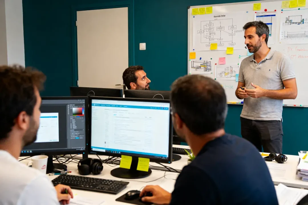 Réunion de travail collaborative dans un bureau moderne de l'entreprise Work at Web