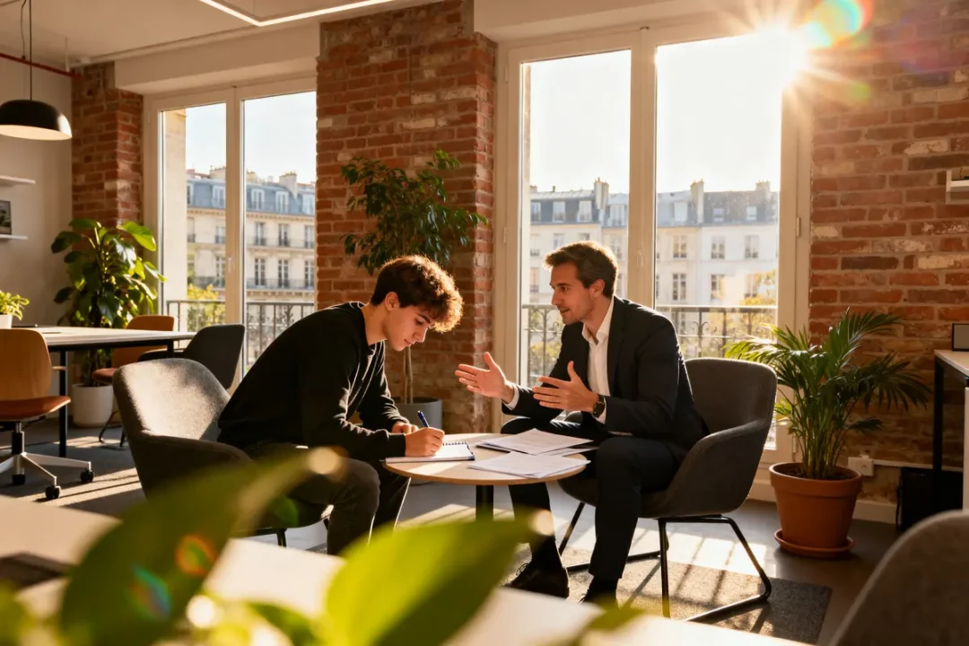 Deux personnes discutant affaires près de la fenêtre sur le site https://www.ies-consulting.fr
